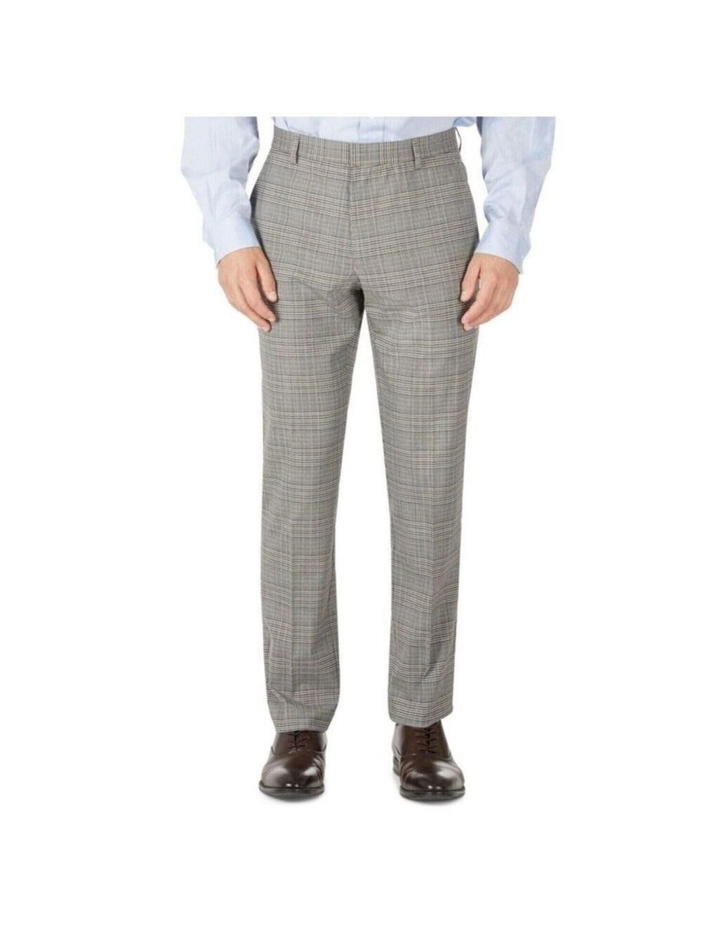 Tommy Hilfiger Men’s THFlex Plaid Checkered Black White Trousers Dress Pants